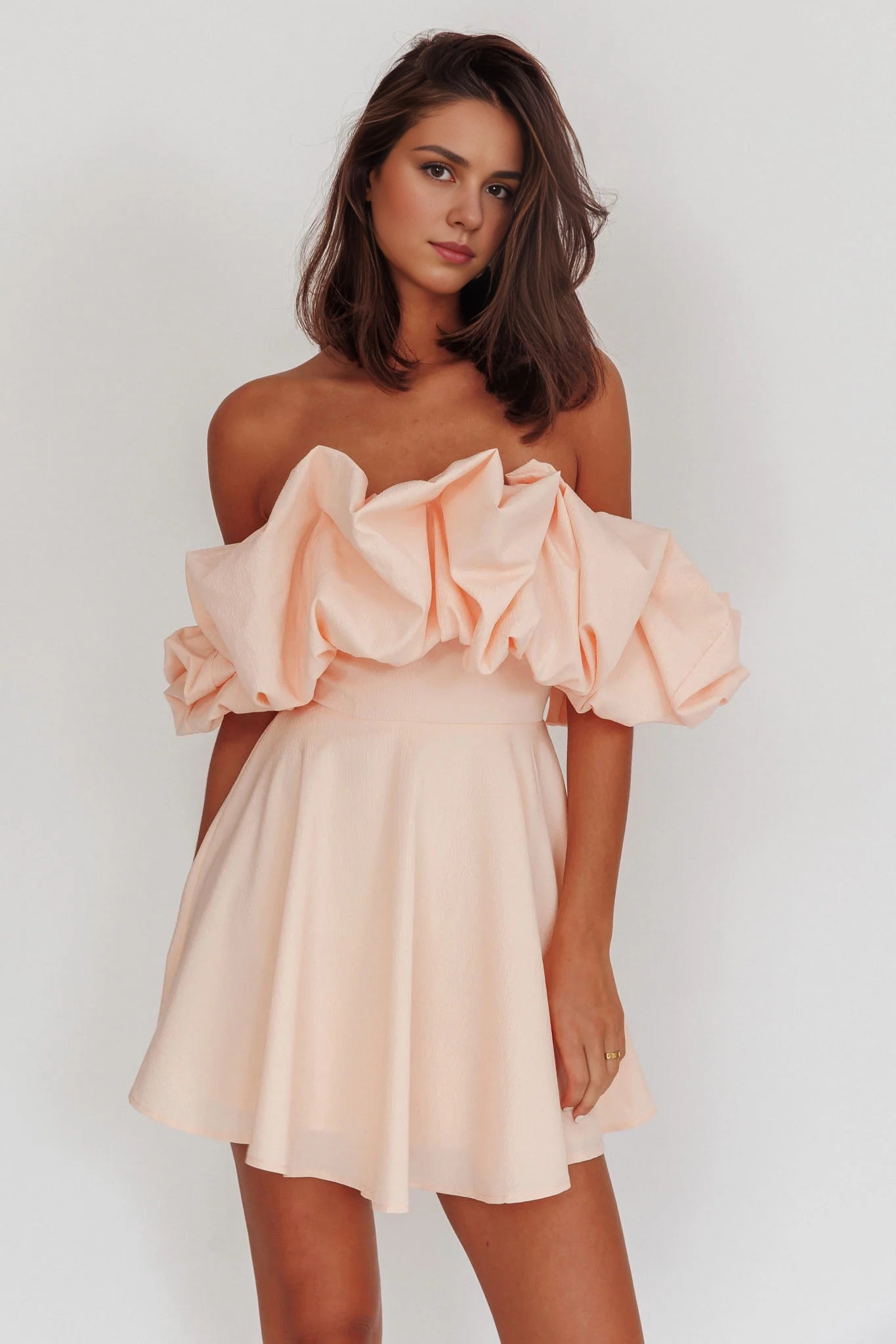 Stunning satin off shoulder mini invisible back zipper Homecoming Dresses