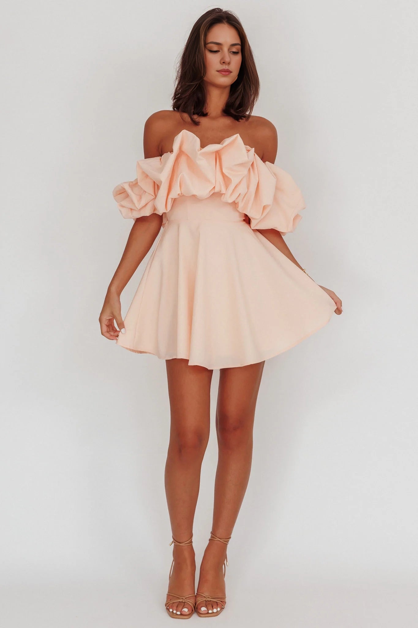 Stunning satin off shoulder mini invisible back zipper Homecoming Dresses