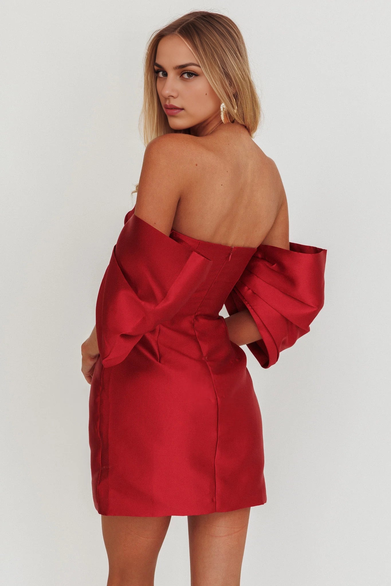 Stunning satin off shoulder mini lining with hidden back zipper Homecoming Dresses
