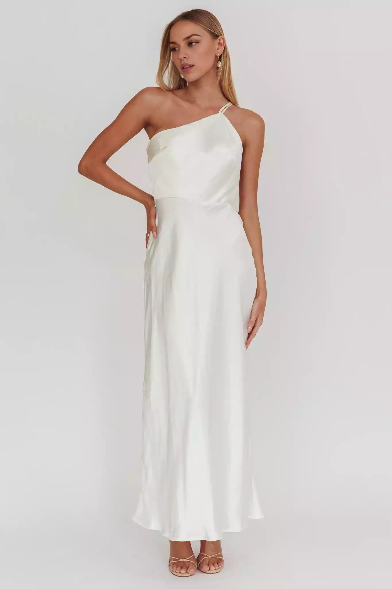 Stunning single shoulder back strap with adjustable straps and unlined side zippers Prom Dresses