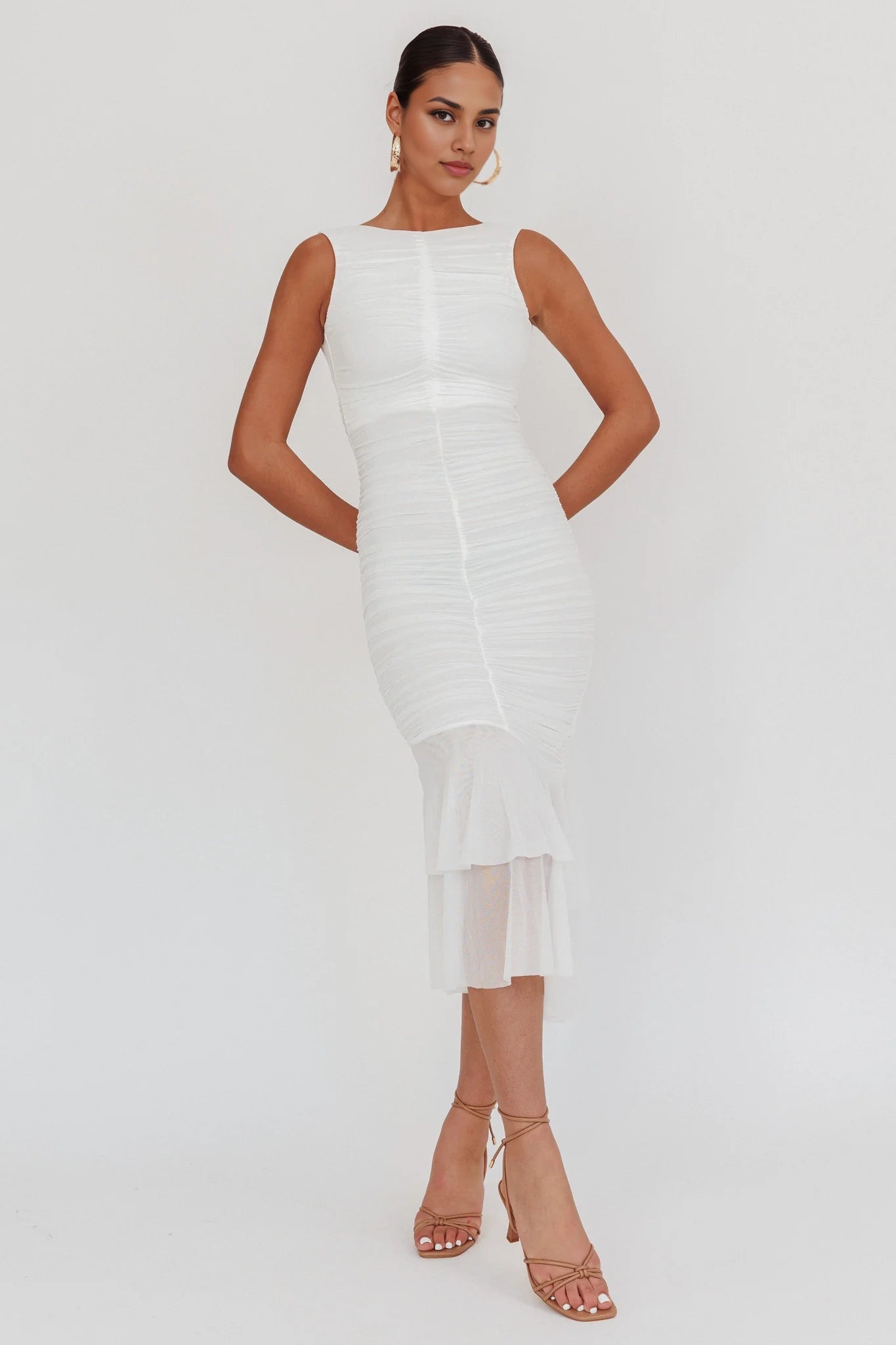 Stunning sleeveless pleated details with zippered back and fishtail design Homecoming Dresses