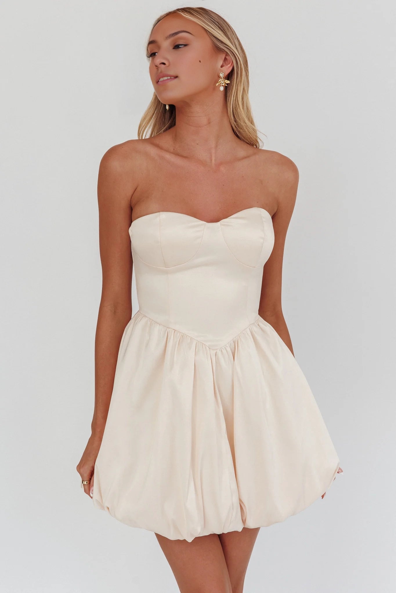 Stunning strapless mini padded chest mesh design enhances fluffiness, back strap Homecoming Dresses