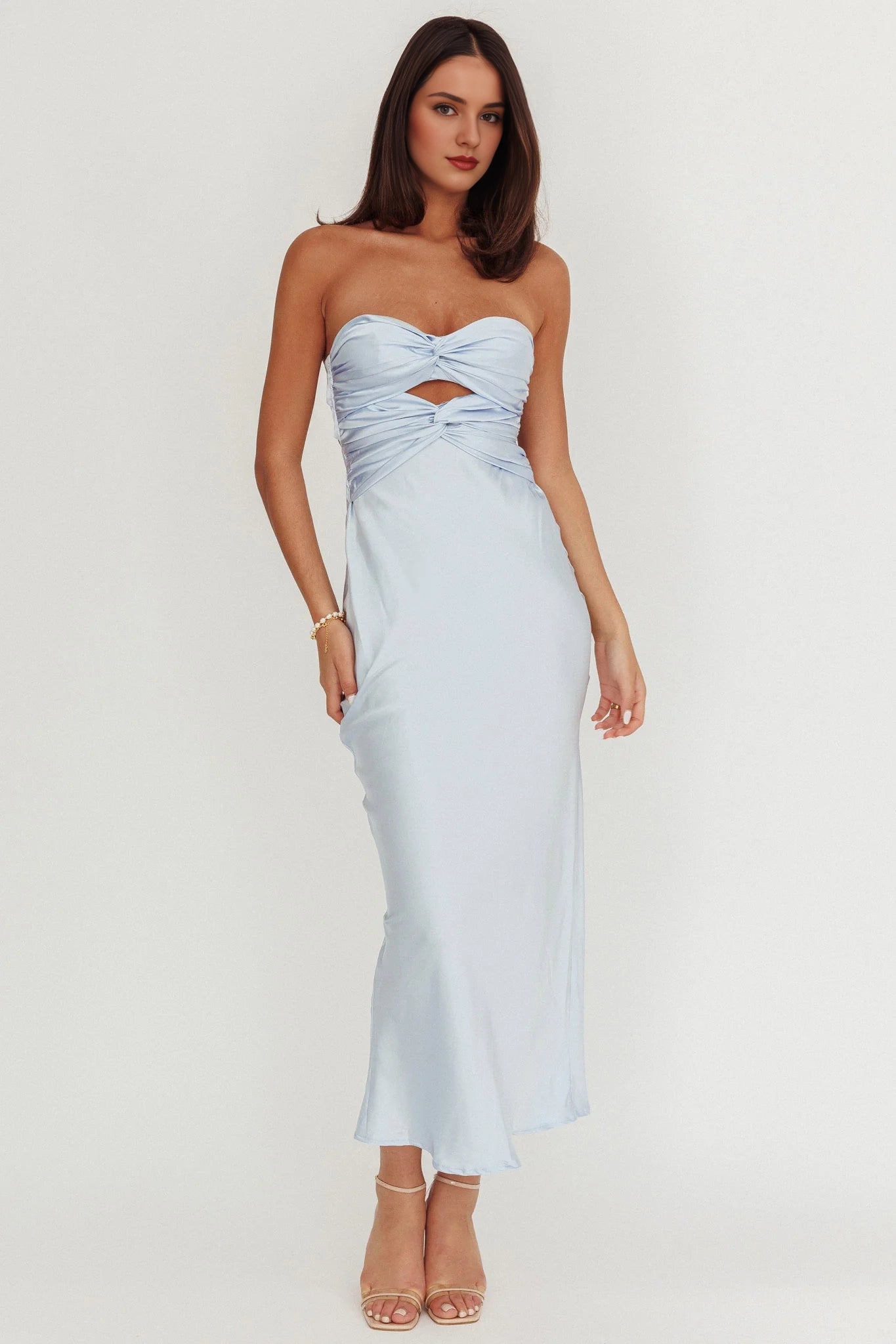 Stunning strapless satin with long twisted texture and backless lace up Homecoming Dresses