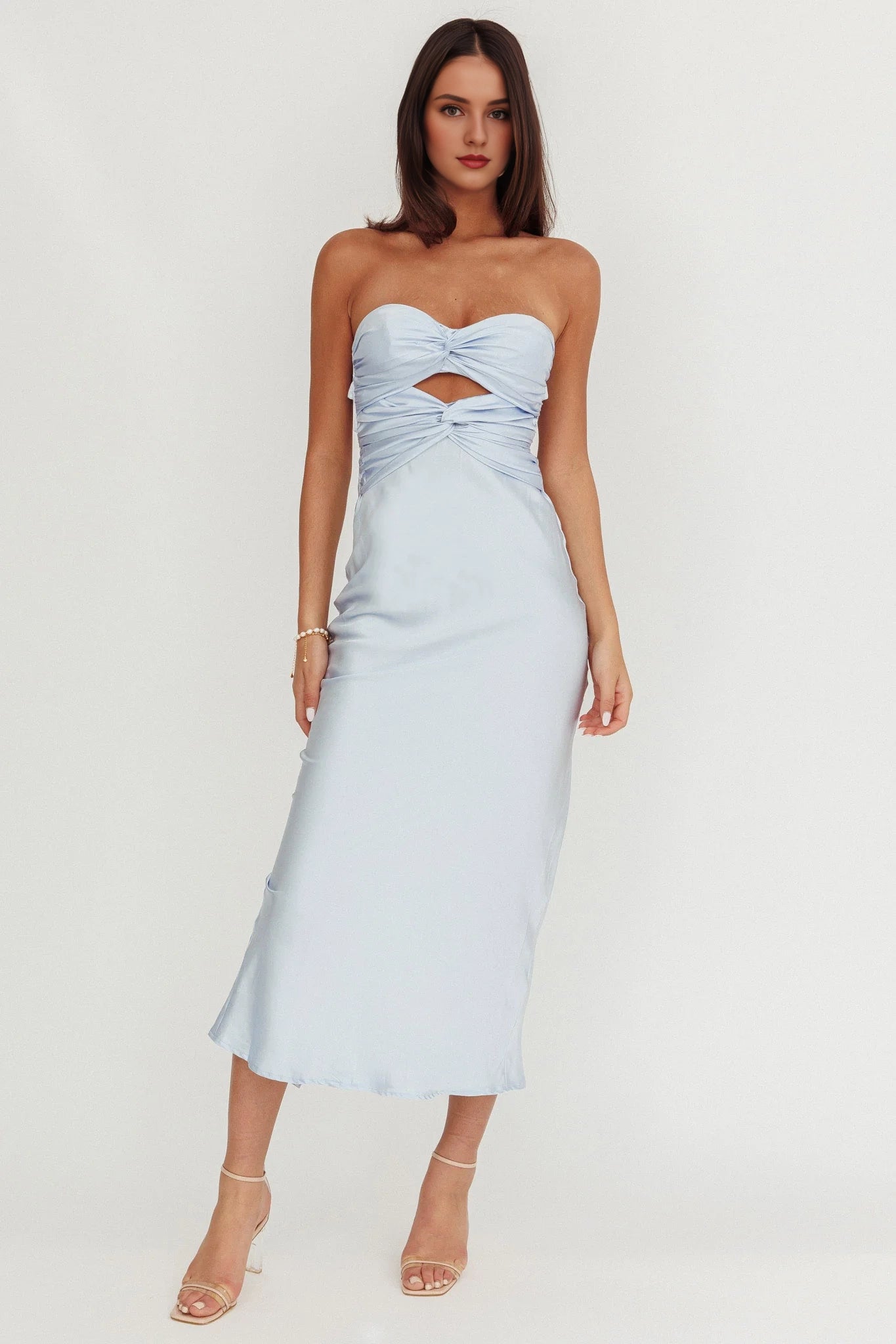 Stunning strapless satin with long twisted texture and backless lace up Homecoming Dresses