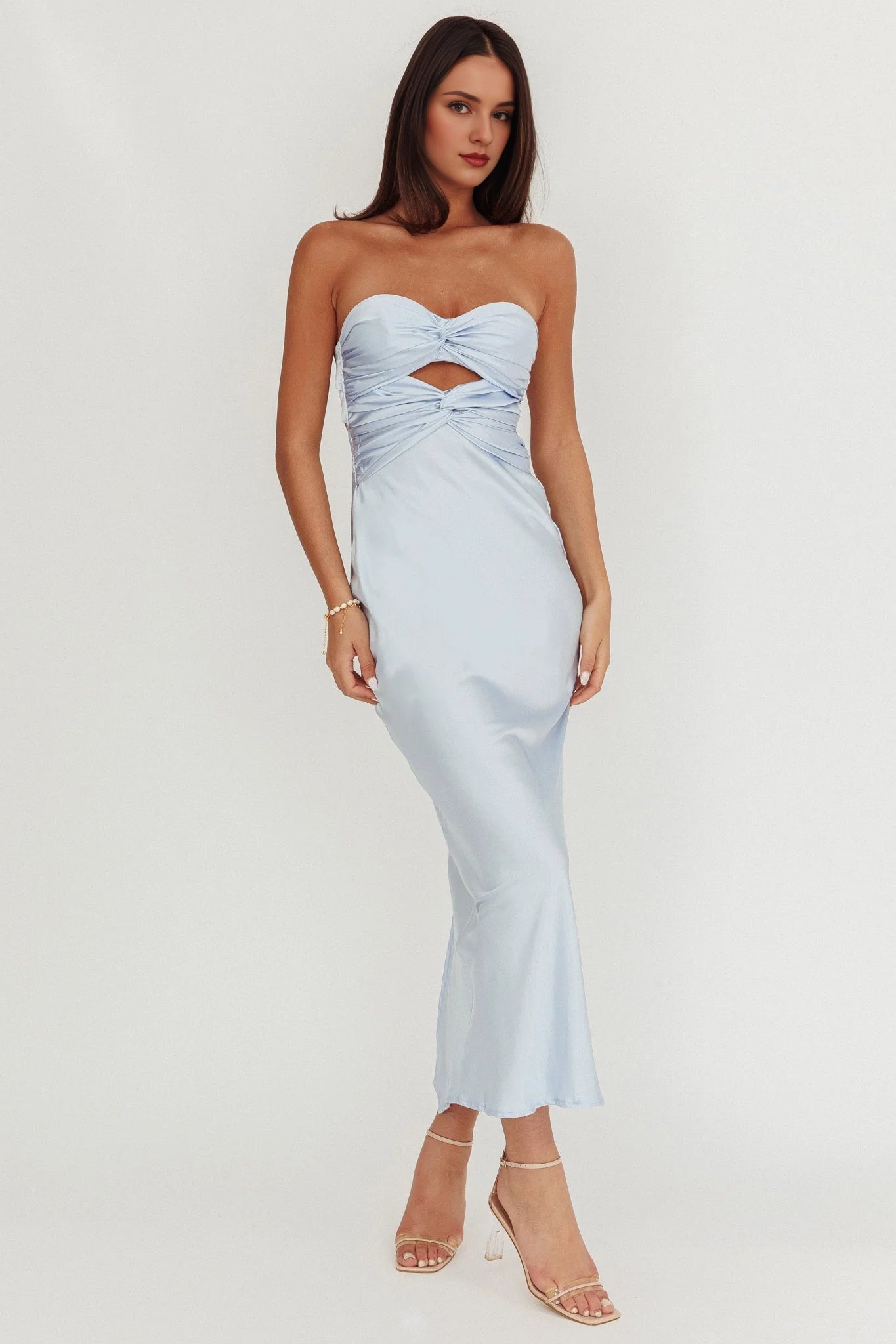 Stunning strapless satin with long twisted texture and backless lace up Homecoming Dresses