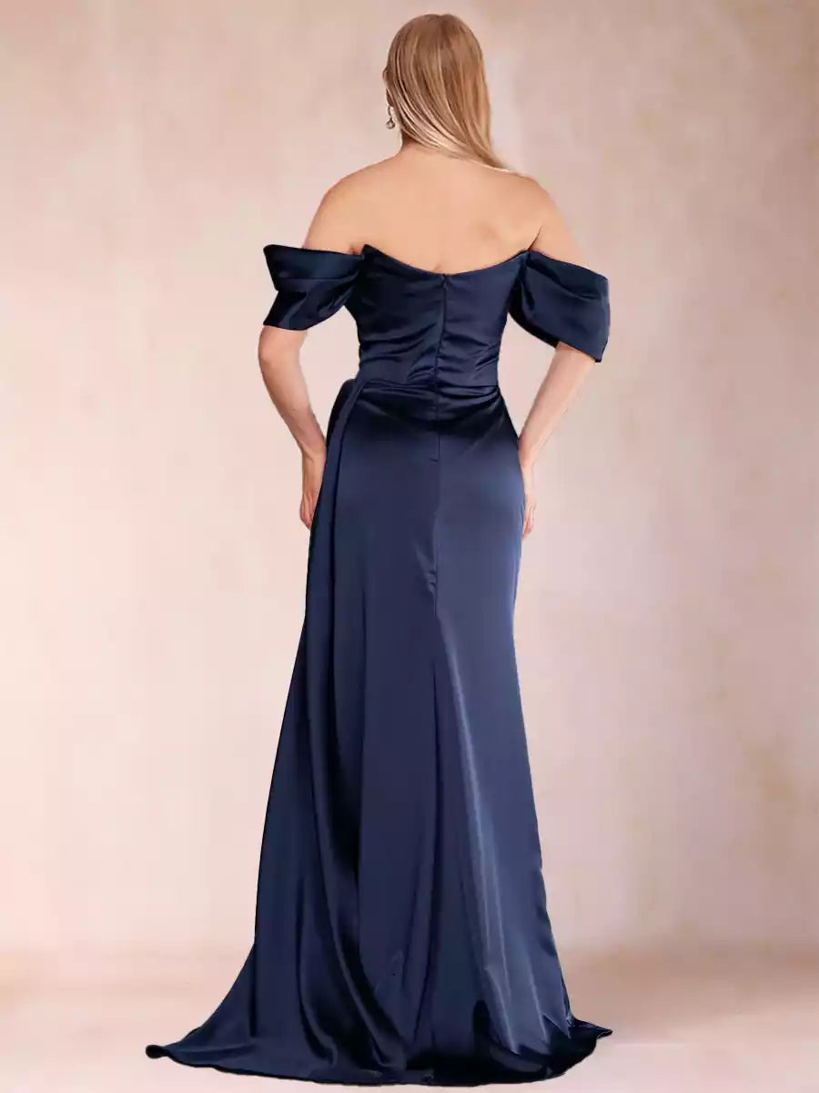 Stunning trumpet/mermaid style off shoulder pleated rhinestone Mother of the Bride Dresses