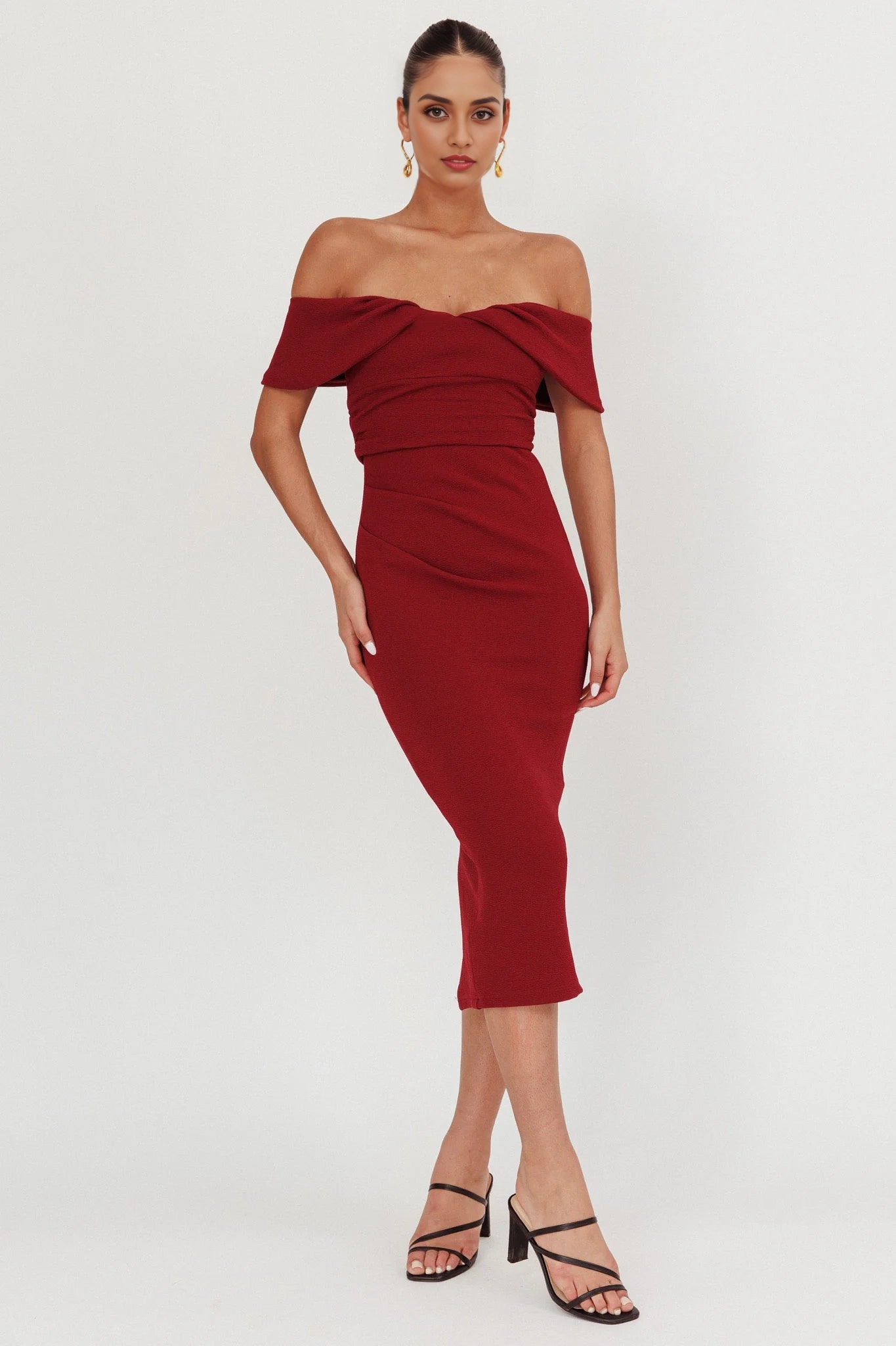 Stunning unlined off shoulder crepe fabric with zipper at the back Homecoming Dresses