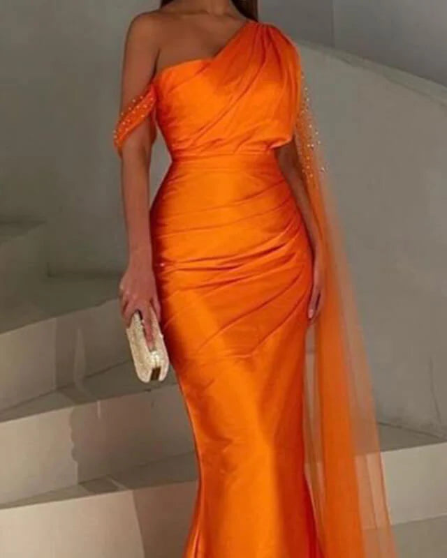 Mermaid Bright Orange Satin Evening Dress