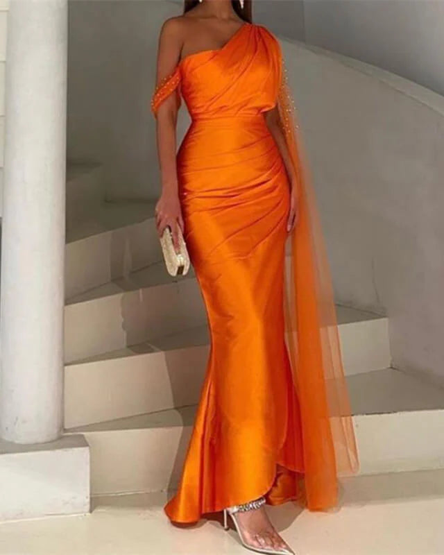 Mermaid Bright Orange Satin Evening Dress