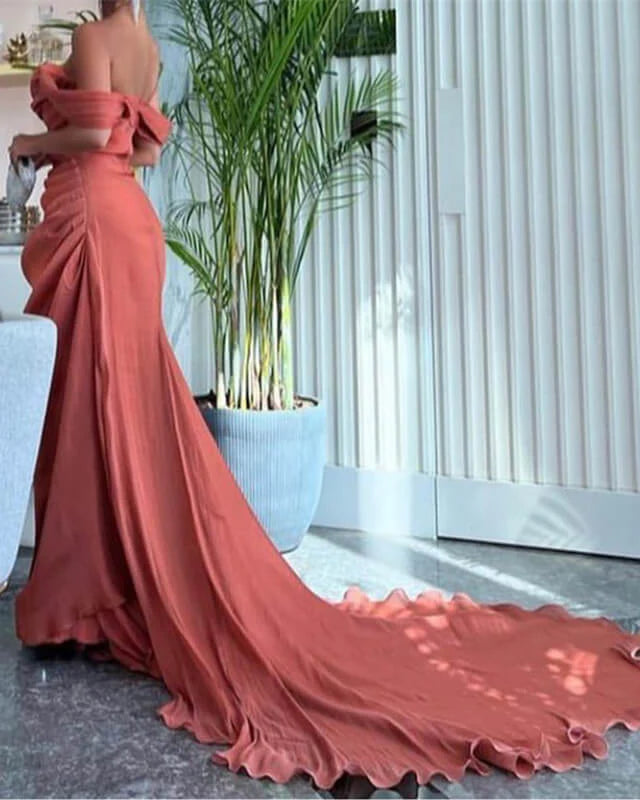 Mermaid Ruched Off The Shoulder Organza Evening Dress