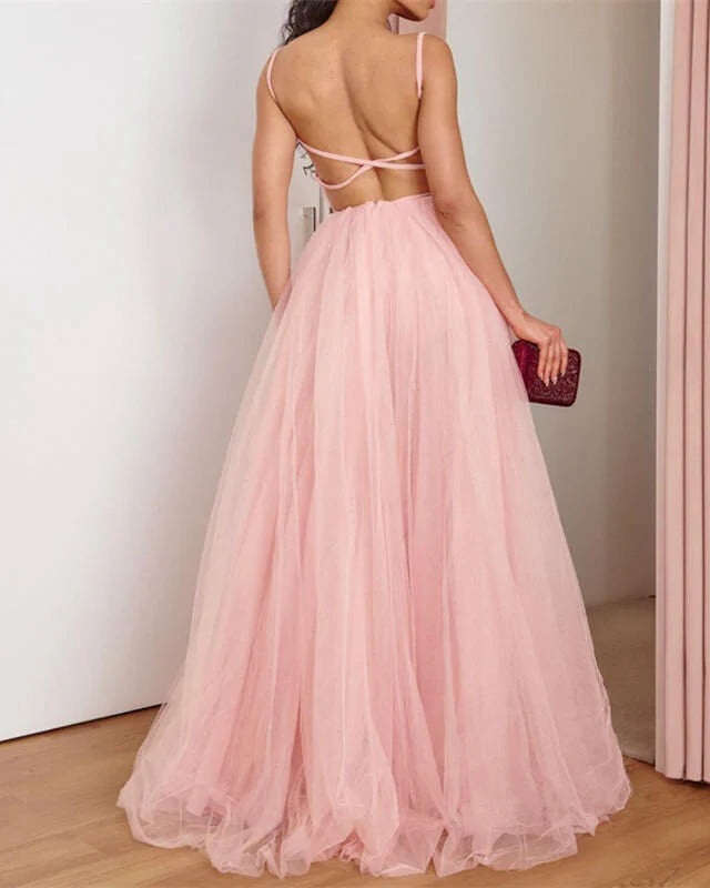Pink Tulle Corset Top Evening Dress