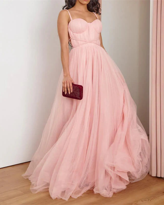 Pink Tulle Corset Top Evening Dress