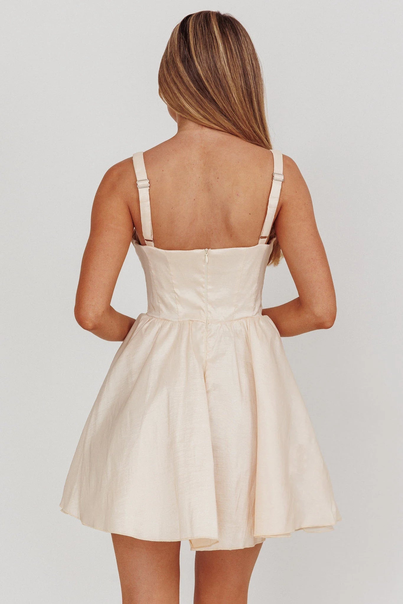 Stylish mini bust with bone cutting square neckline, adjustable shoulder straps, invisible back zipper, Homecoming Dresses