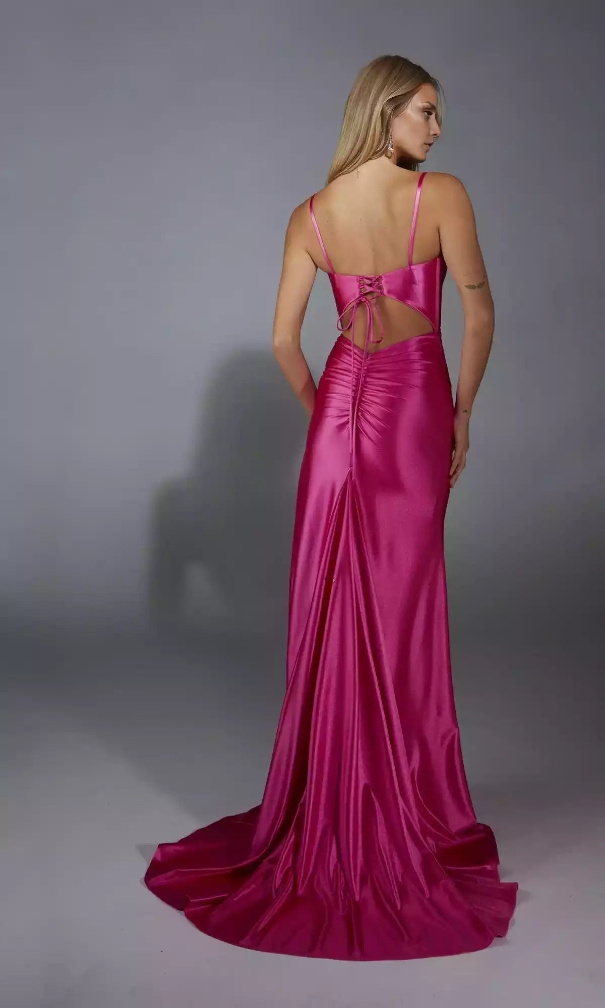 Stylish slim fit long backless thin shoulder strap with side slits Prom Dresses