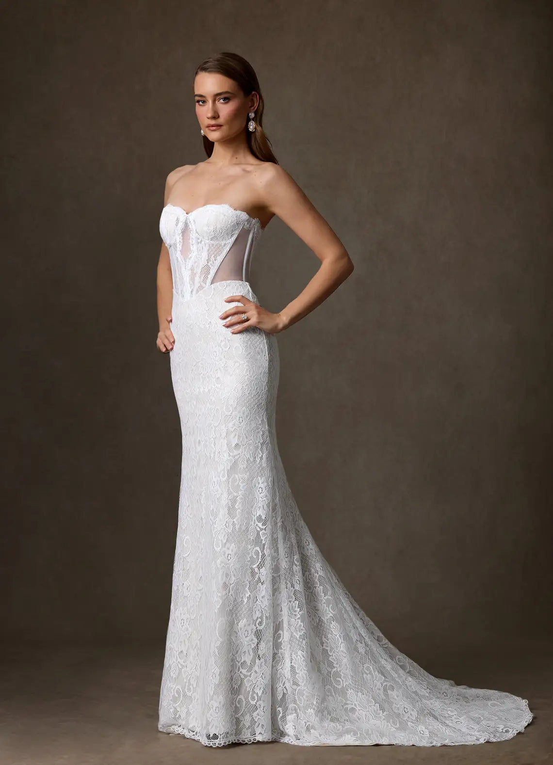 Sultry, vintage-inspired aesthetic Strapless Floral Lace Mermaid Wedding Dress with Corset Bodice