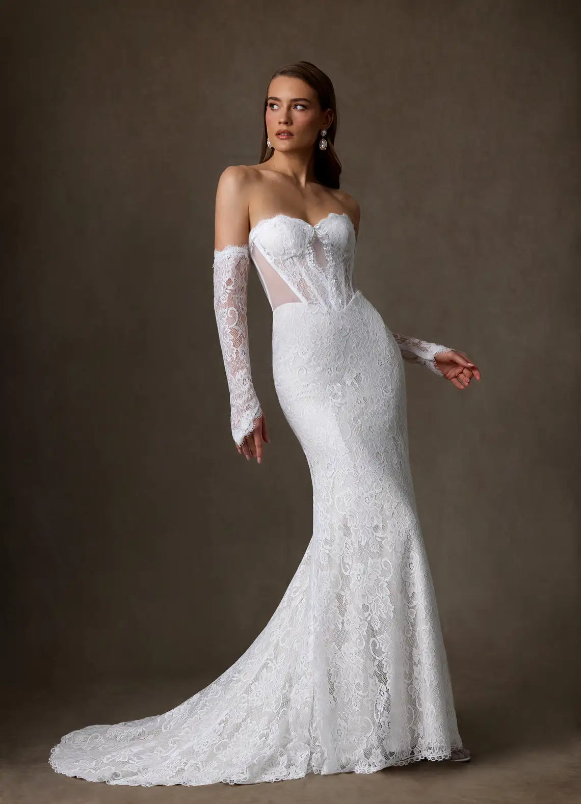 Sultry, vintage-inspired aesthetic Strapless Floral Lace Mermaid Wedding Dress with Corset Bodice
