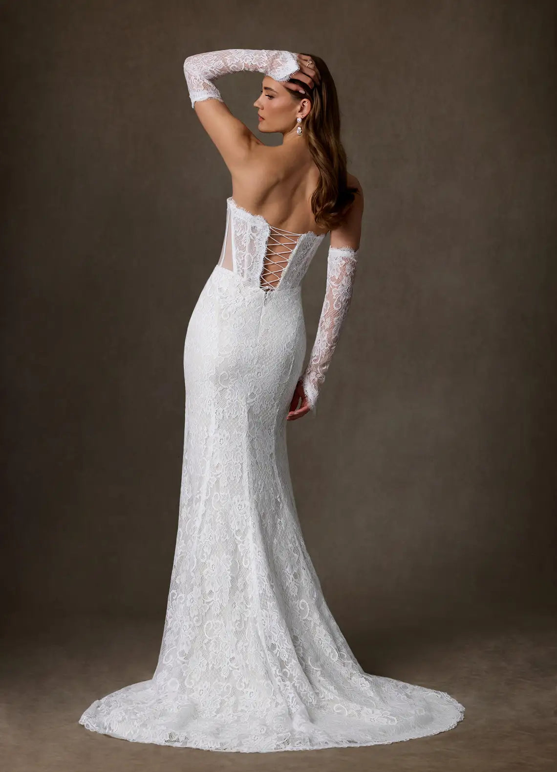 Sultry, vintage-inspired aesthetic Strapless Floral Lace Mermaid Wedding Dress with Corset Bodice