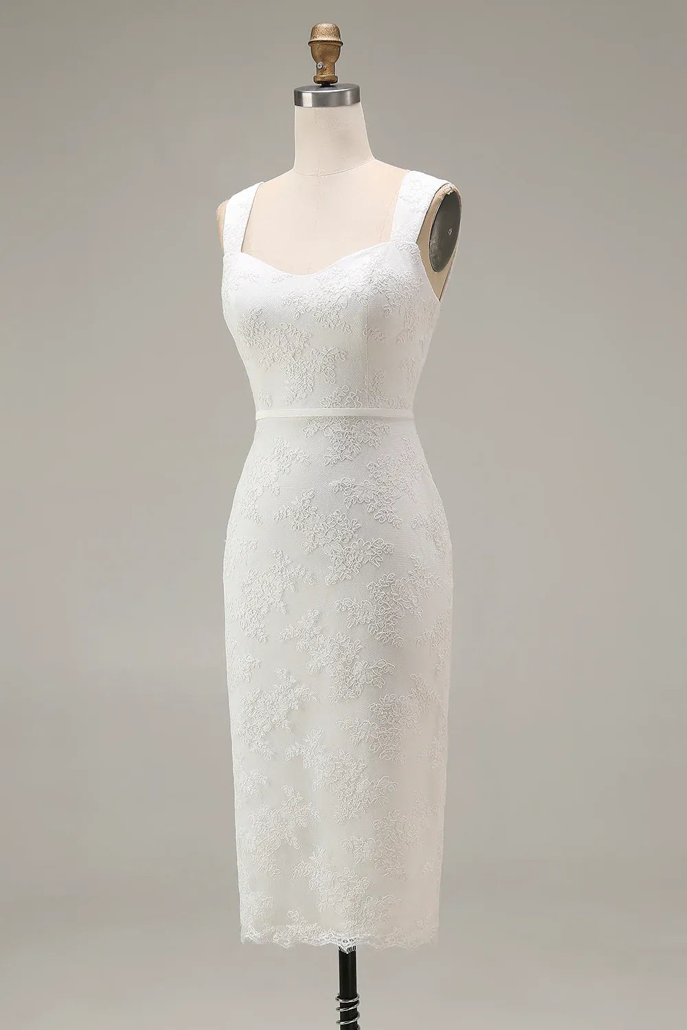 Sweetheart Neck Floral Lace Midi Sheath Wedding Dress