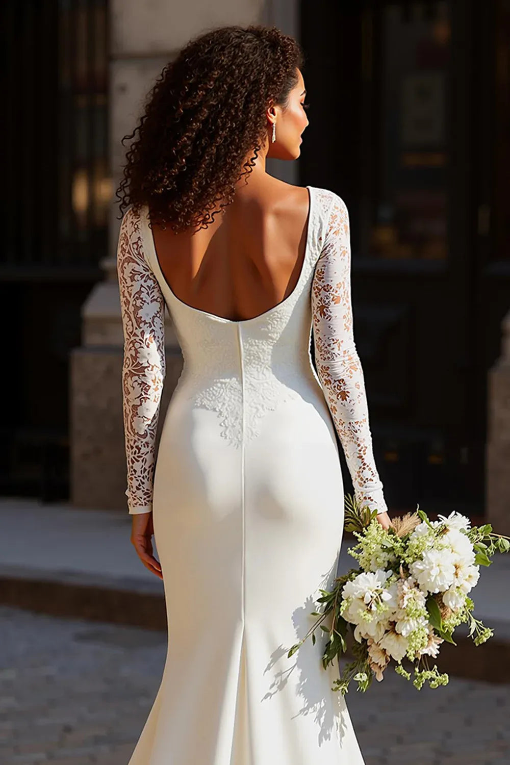 Sweetheart Neck Lace Mermaid Wedding Dress with Long Illusion Sleeves and Scoop Back - Modern Romantic Bridal Gown