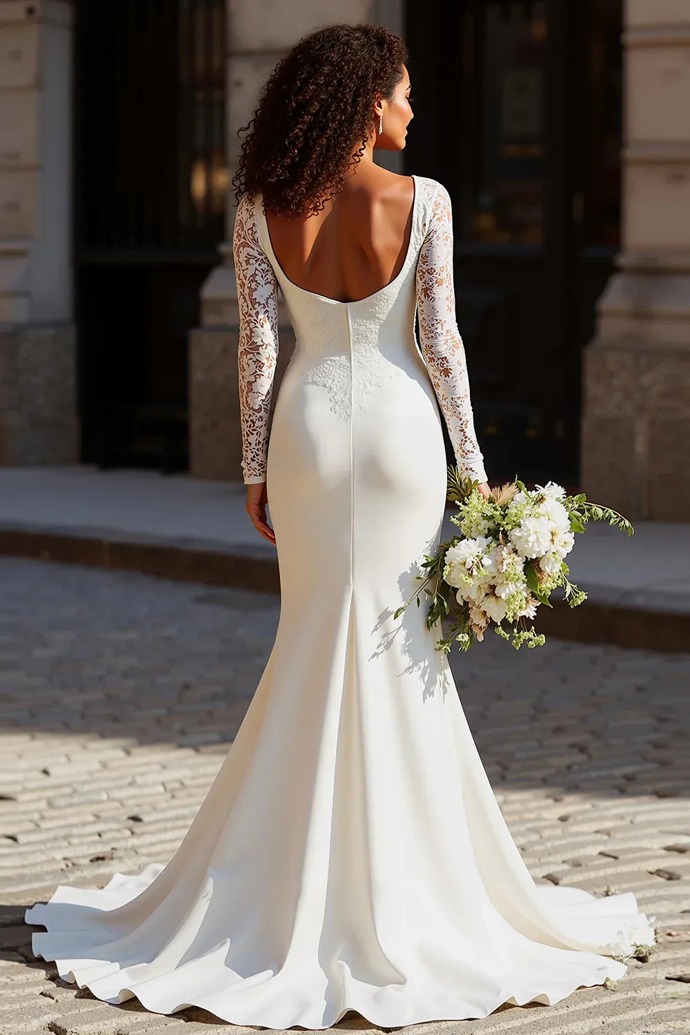 Sweetheart Neck Lace Mermaid Wedding Dress with Long Illusion Sleeves and Scoop Back - Modern Romantic Bridal Gown