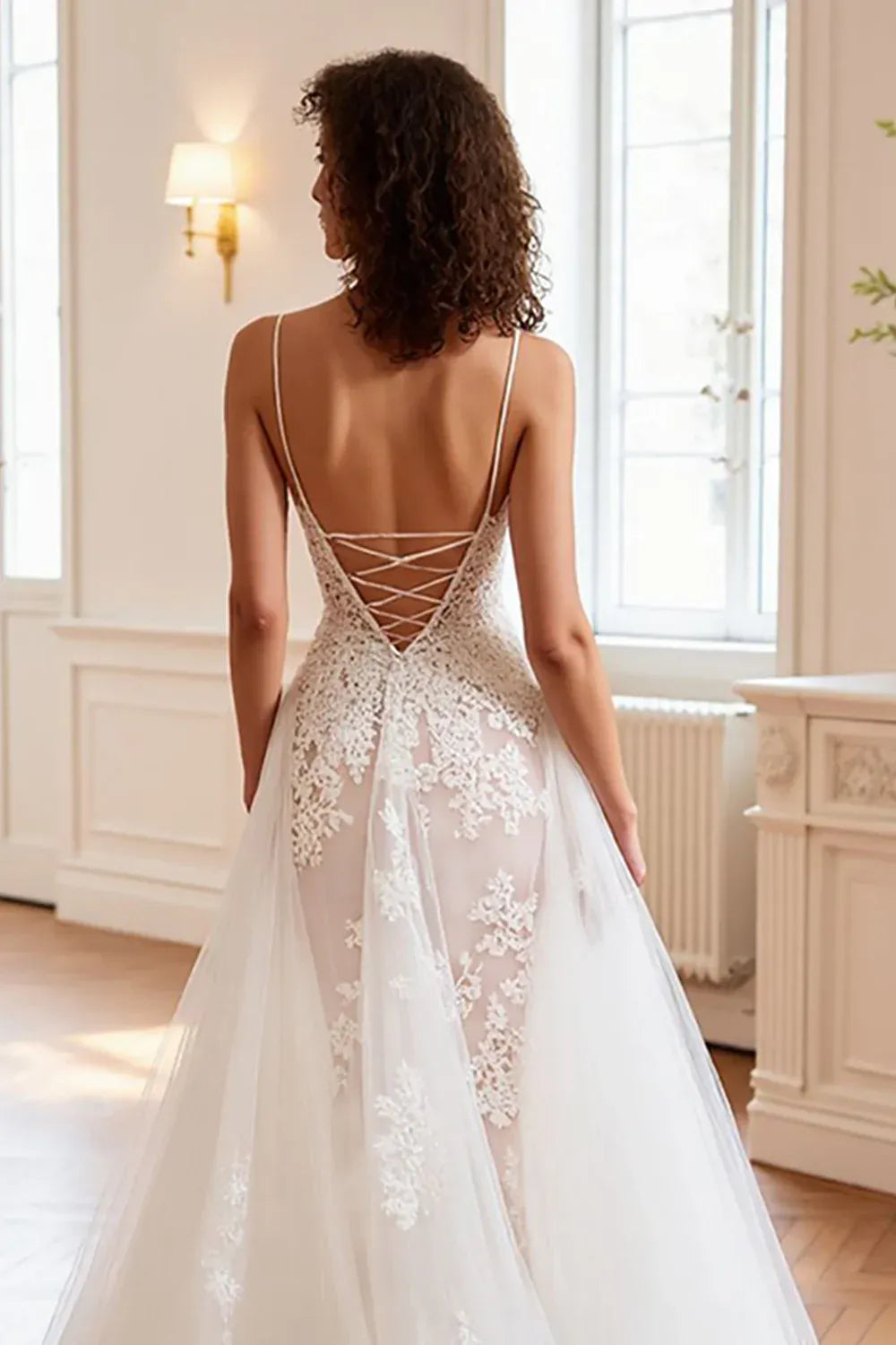 Sweetheart Neck Lace Tulle A-Line Wedding Dress with Corset Back - Romantic Bridal Gown