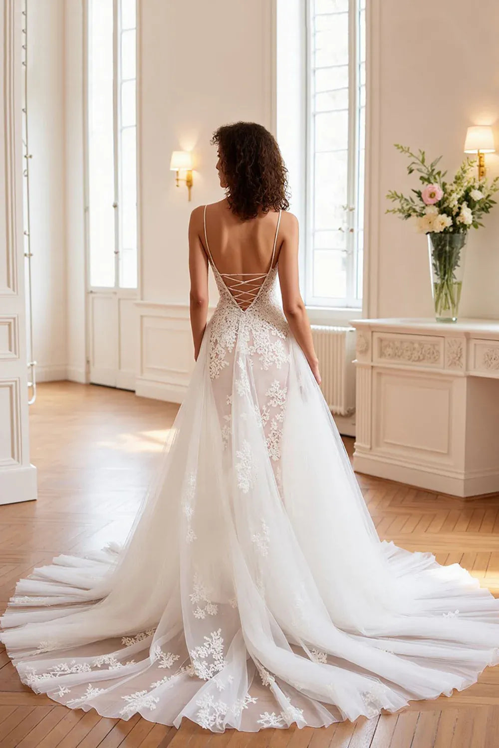 Sweetheart Neck Lace Tulle A-Line Wedding Dress with Corset Back - Romantic Bridal Gown