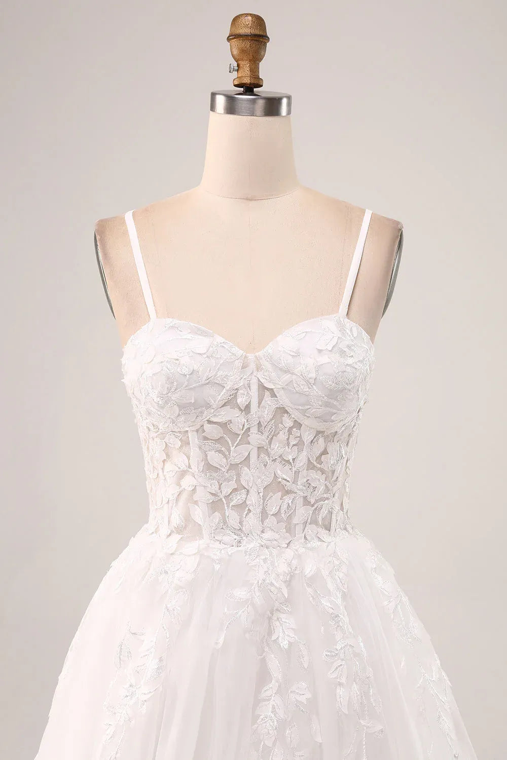 Sweetheart Neck Lace Tulle A-Line Wedding Dress with Slit and Corset Back - Romantic Bridal Gown