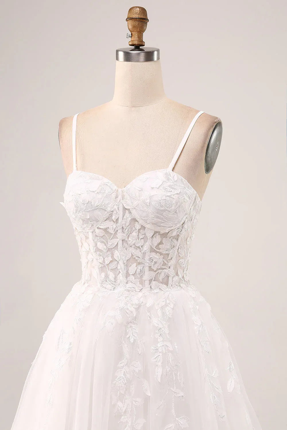 Sweetheart Neck Lace Tulle A-Line Wedding Dress with Slit and Corset Back - Romantic Bridal Gown