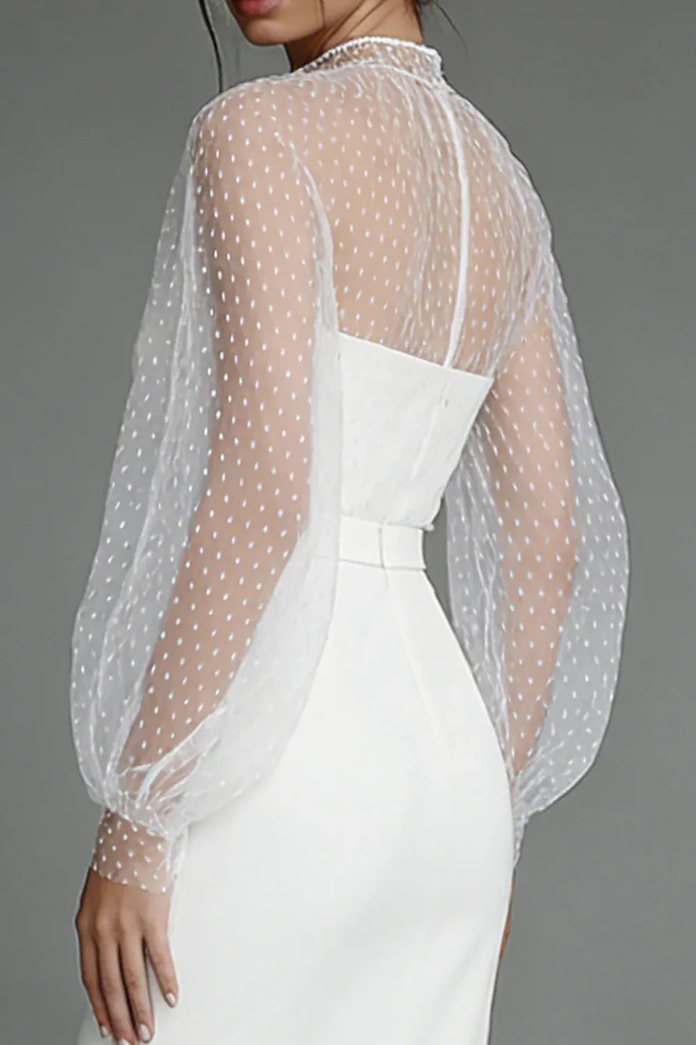 Sweetheart Neck Polka Dot Tulle Sleeve Midi Wedding Dress