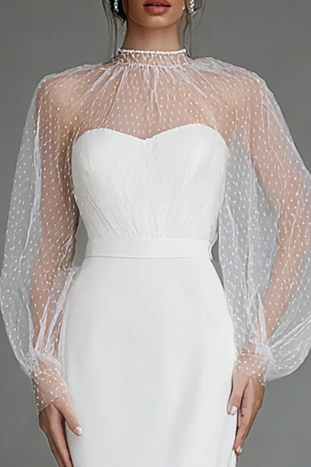 Sweetheart Neck Polka Dot Tulle Sleeve Midi Wedding Dress