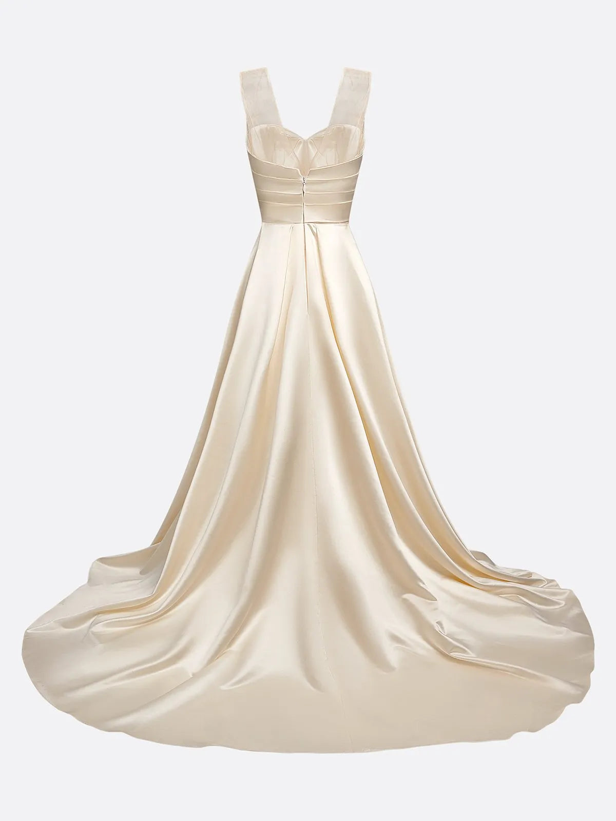 Sweetheart Neck Satin Ball Gown Wedding Dress with Illusion Straps & Slit - Luxury Bridal Gown