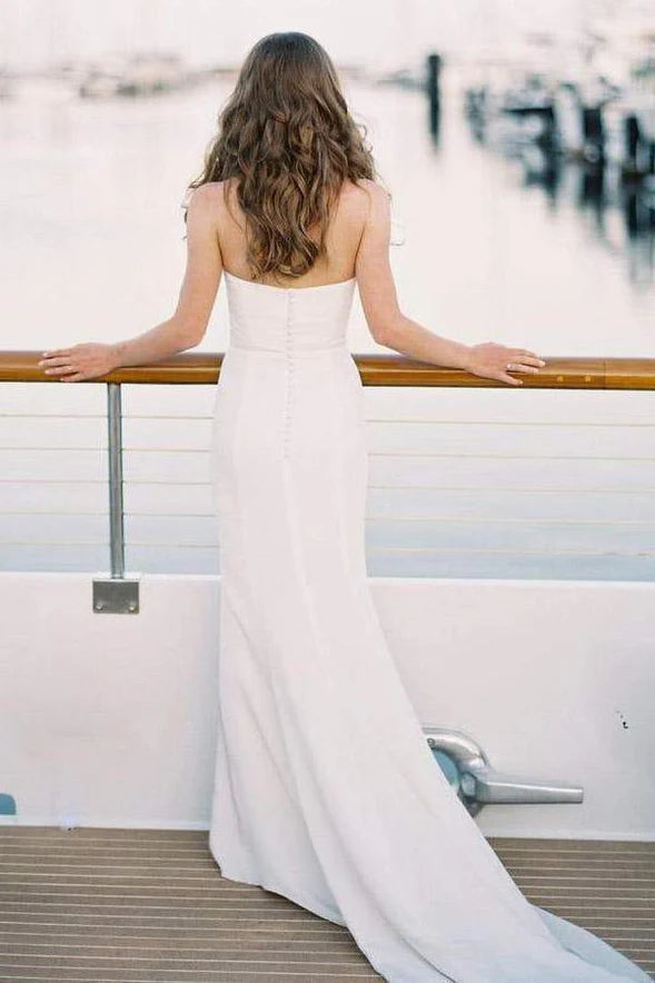 Simple Ivory Mermaid Sweetheart Neck Wedding Dresses With Train