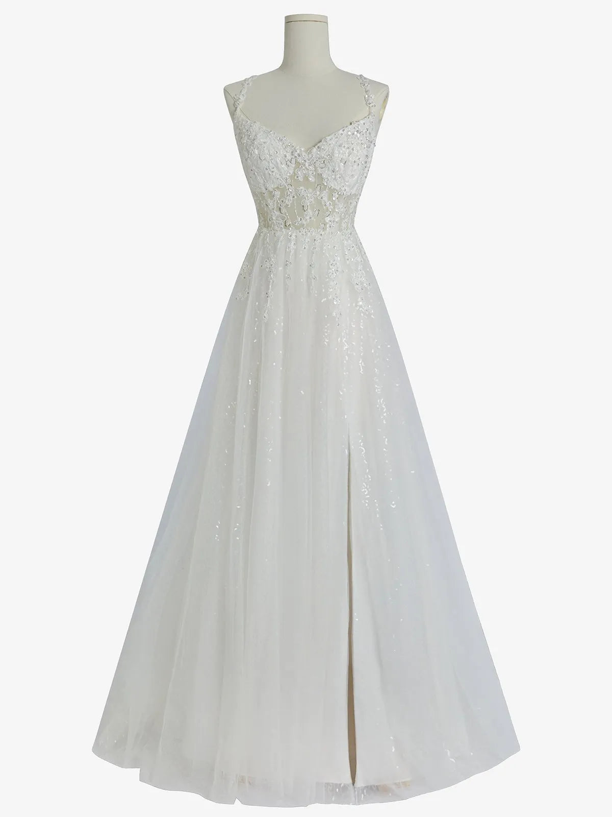 Sweetheart Neckline Beaded Lace A-Line Wedding Dress with Slit - Romantic Garden Bridal Gown