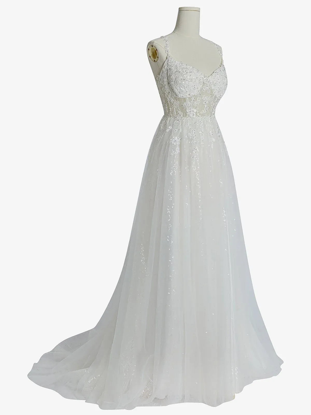 Sweetheart Neckline Beaded Lace A-Line Wedding Dress with Slit - Romantic Garden Bridal Gown