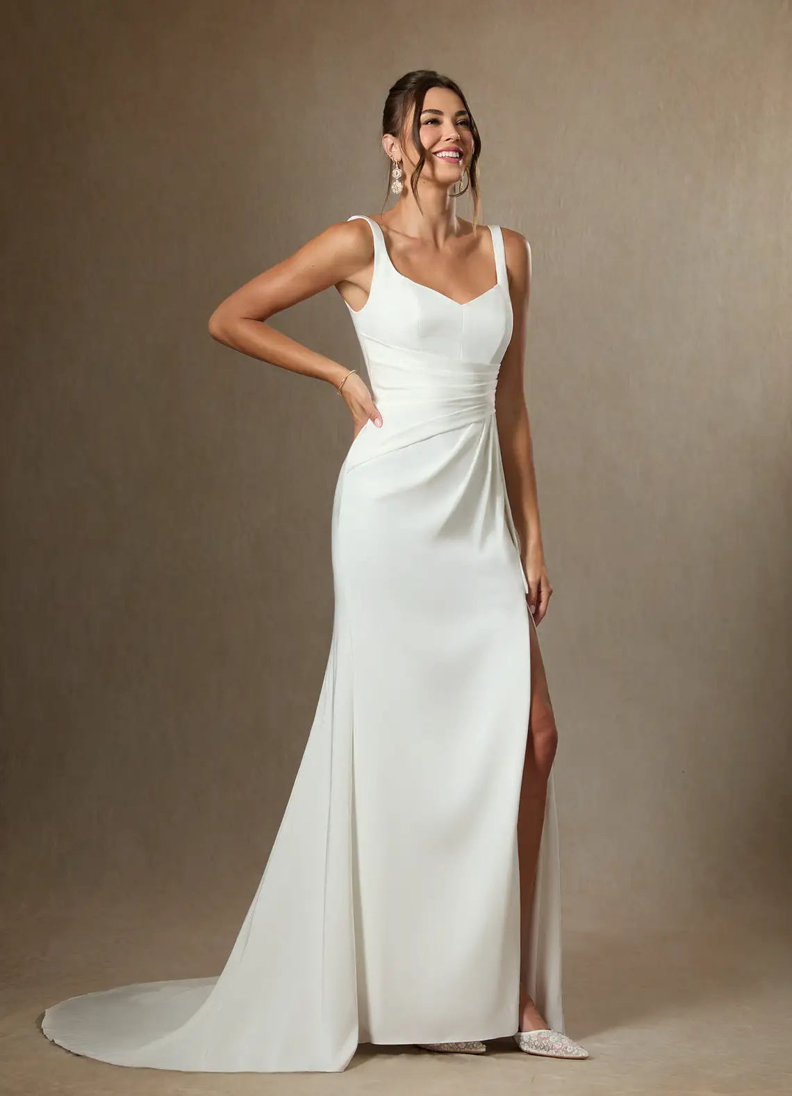 Sweetheart Neckline With Wide Straps Crepe Mermaid Wedding Dress with Sweetheart Neckline and Slit