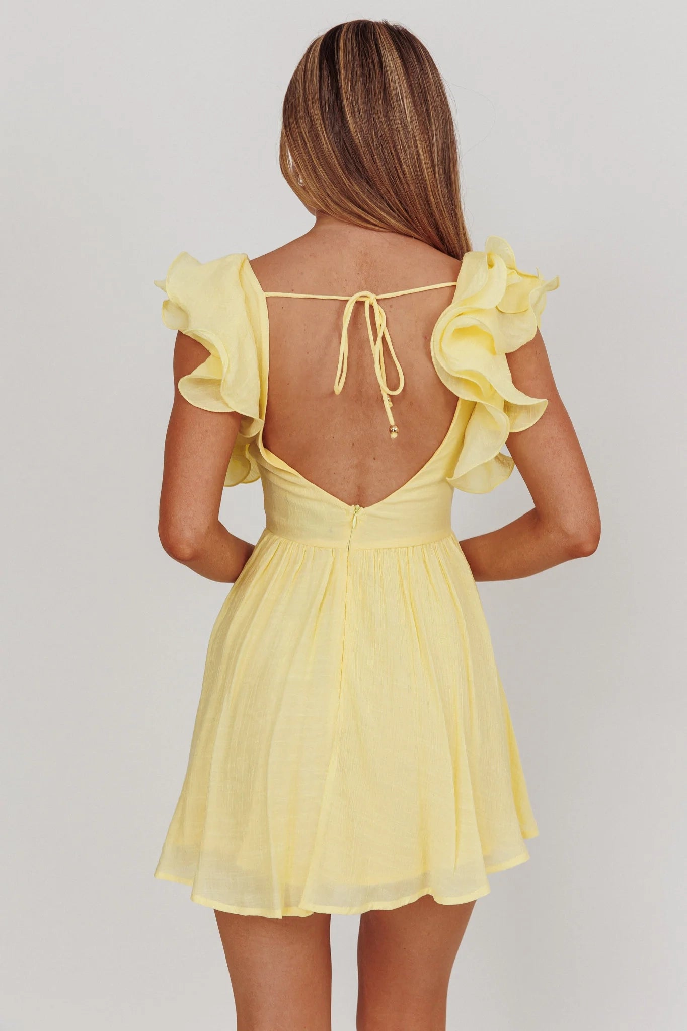Sweet ruffled shoulder straps, mini backless lace up, hidden zipper at the back, Homecoming Dresses