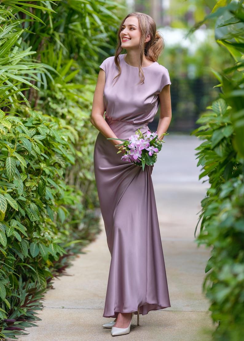 Taupe Long Sleeveless Silk Fabric Formal Bridesmaid Dress Suitable For Wedding Dress