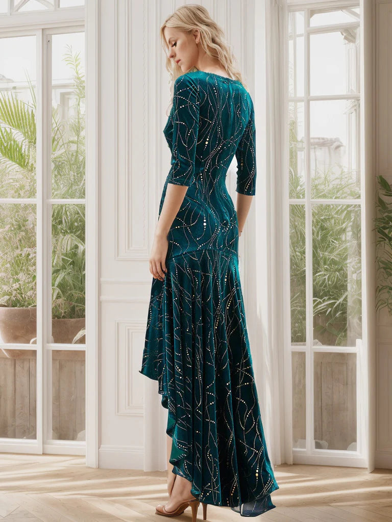 Women's Stylish Bodycon High-Low Velvet Party Dress