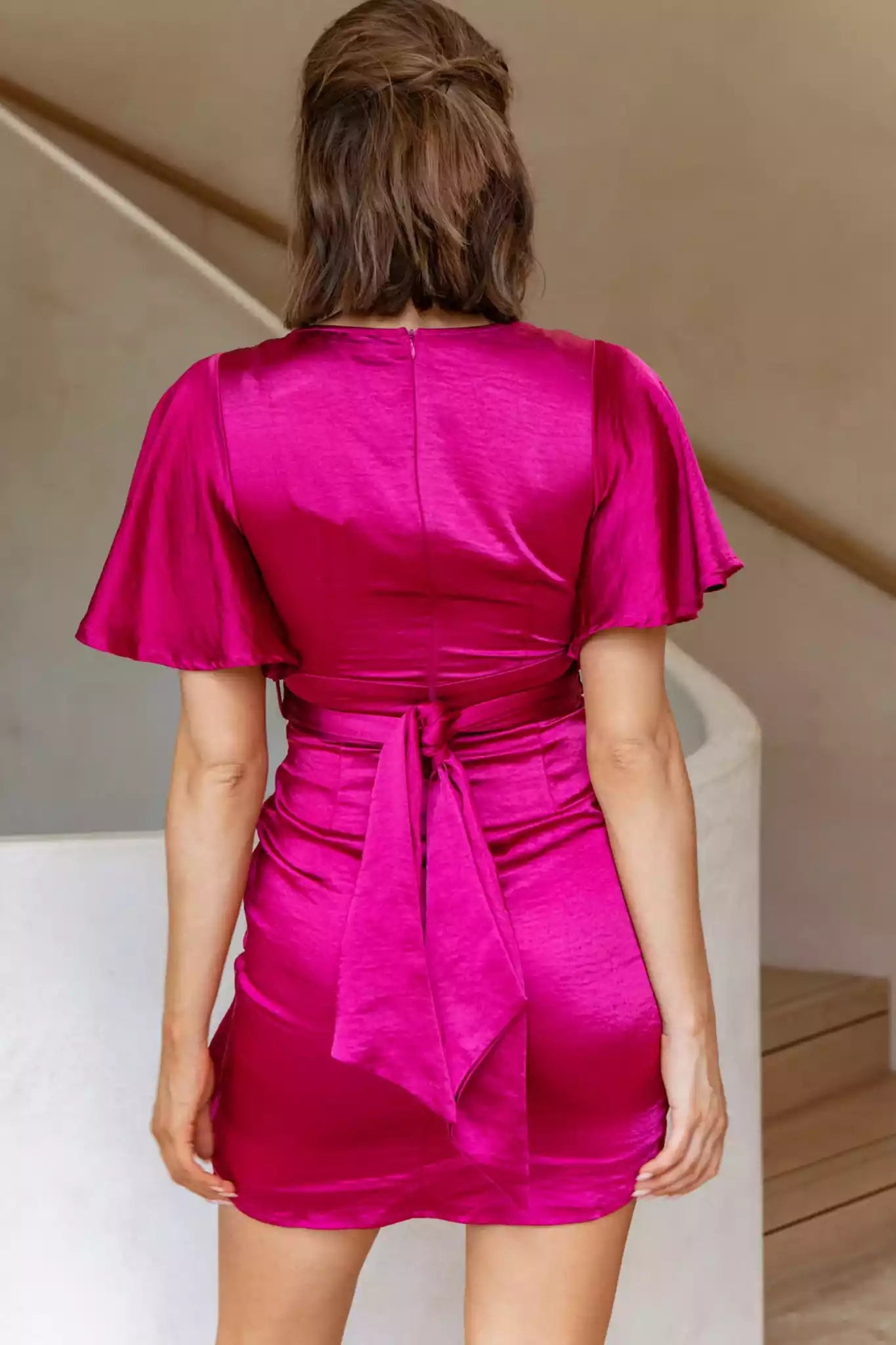 The eye-catching satin lined V-neck waistband with zipper at the back Homecoming Dresses