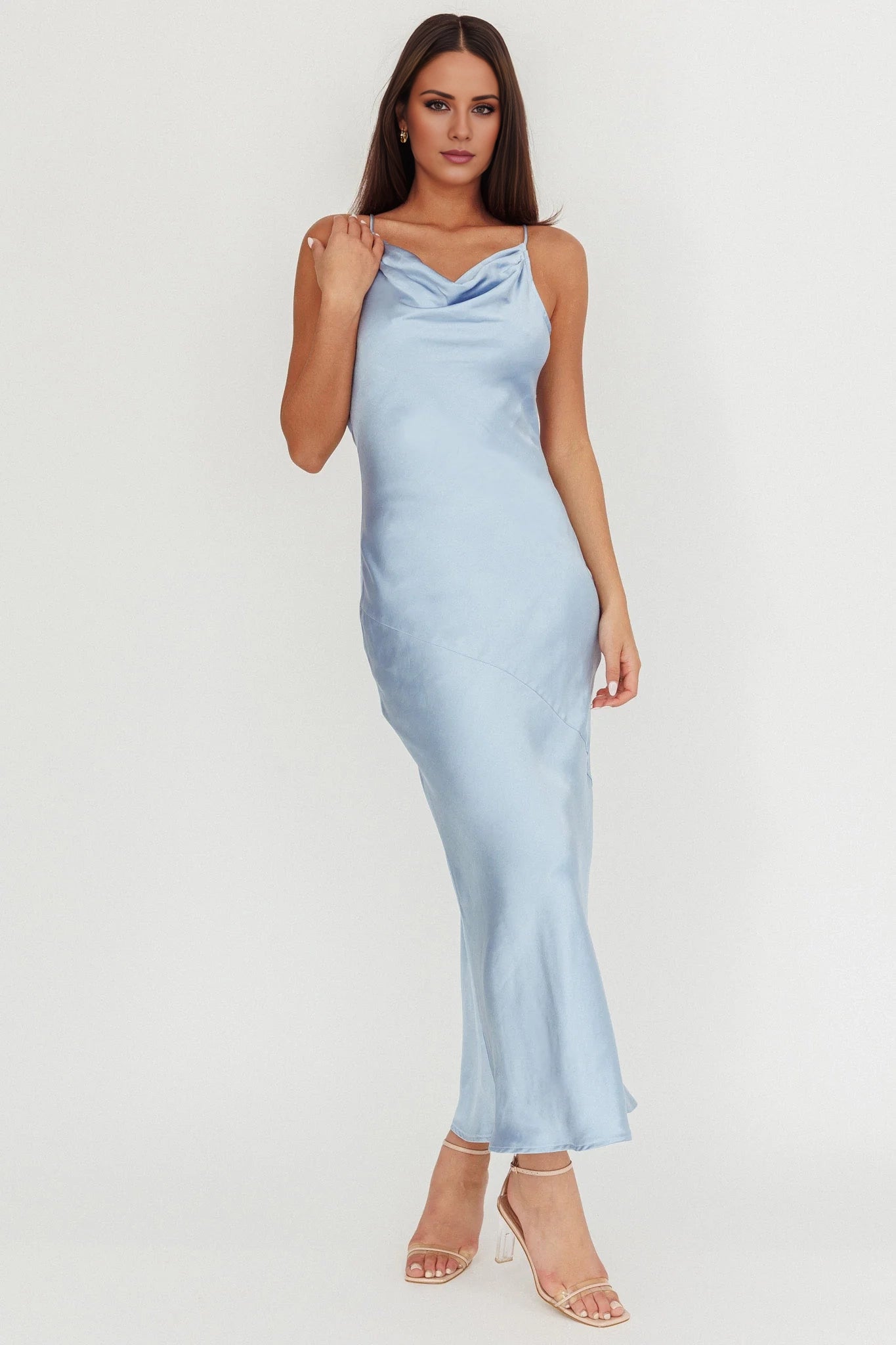 The eye-catching satin long unlined scarf collar with hollowed out mesh back Homecoming Dresses