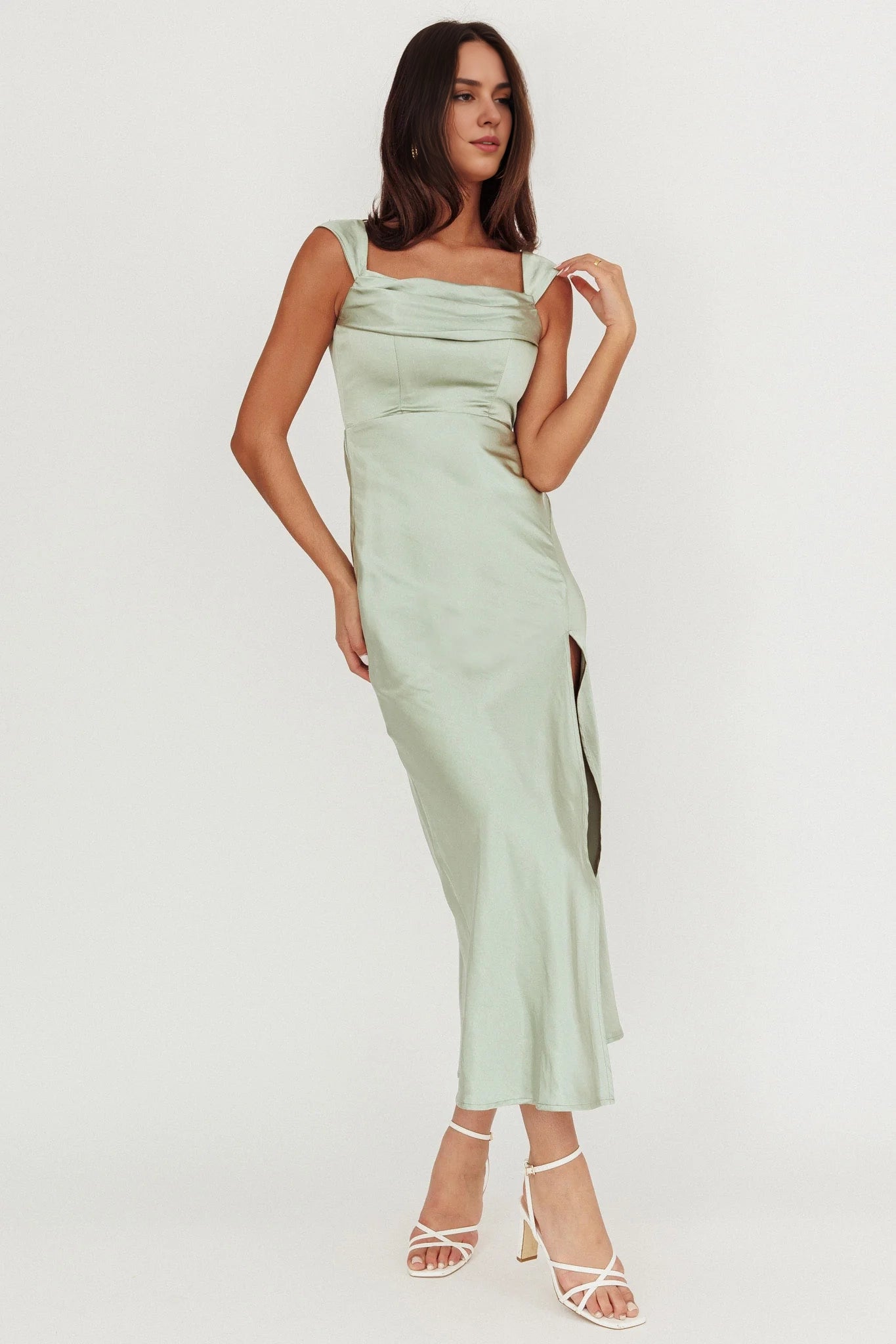 The eye-catching satin overlong unlined invisible zipper front slit Homecoming Dresses