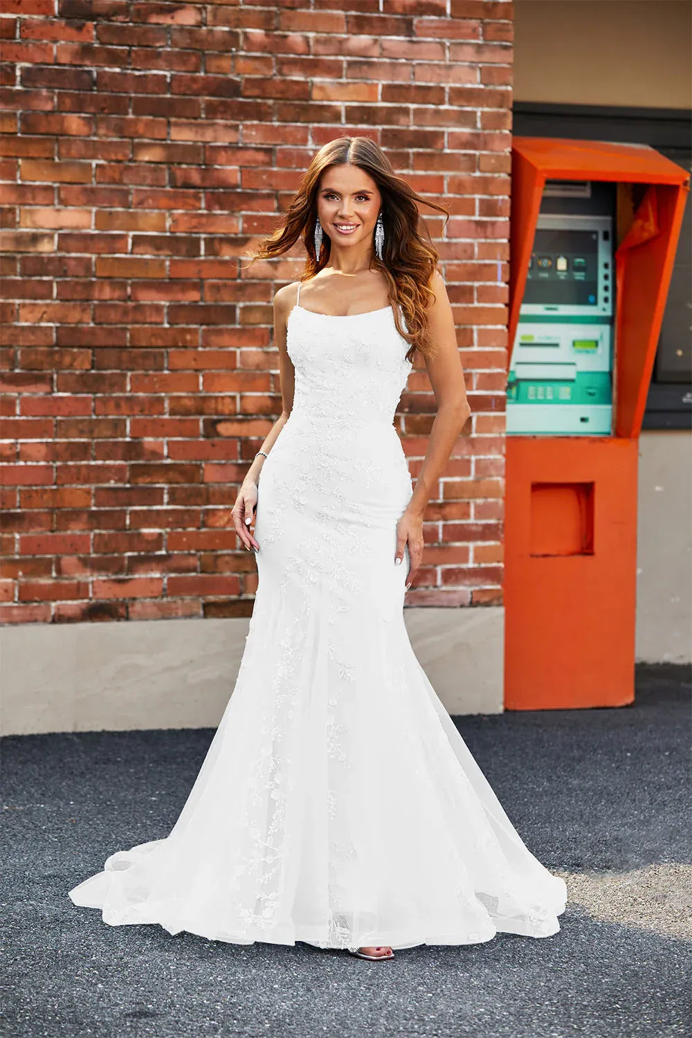 Thin Strap Lace Mermaid Wedding Dress with Corset Back