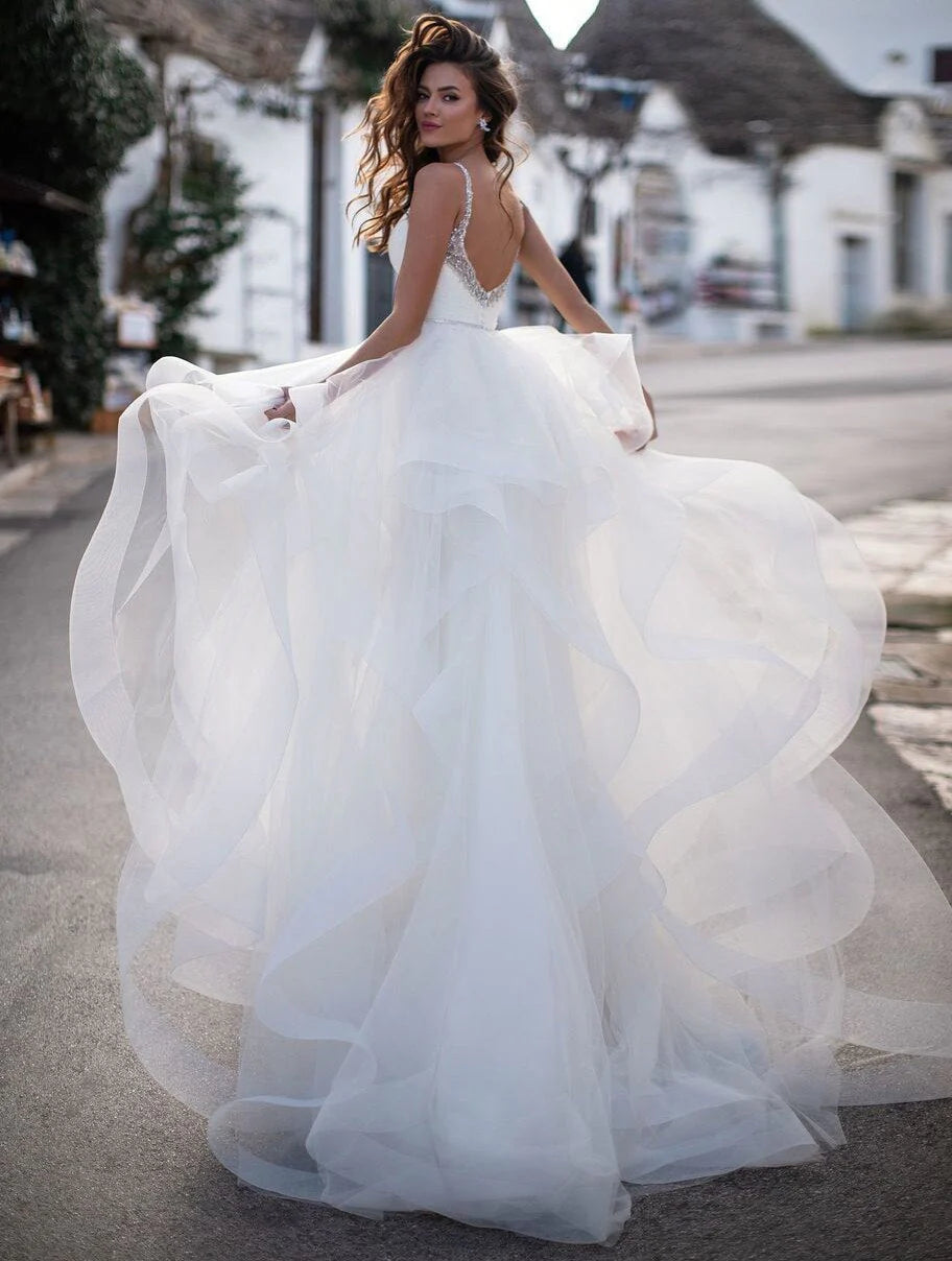 Summer Tulle V-Neck Garden Elegant Bridal Gowns