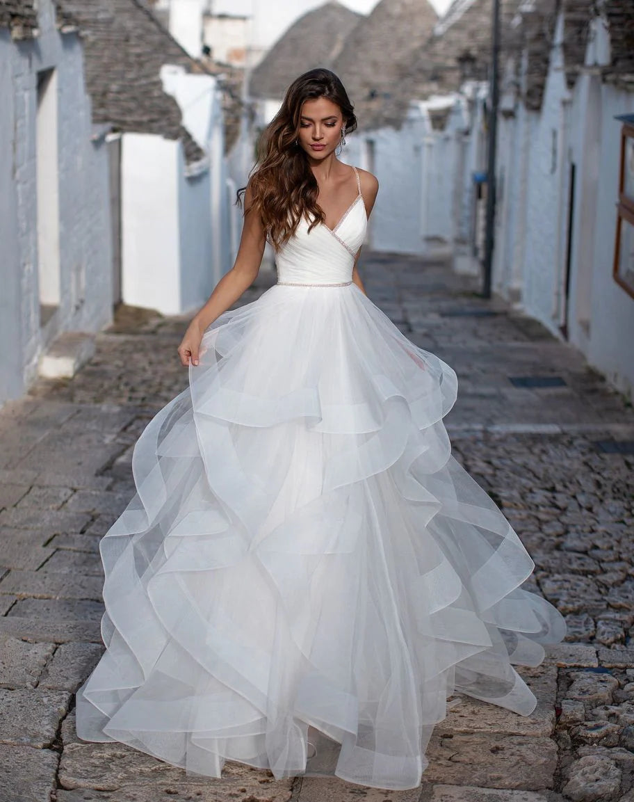 Summer Tulle V-Neck Garden Elegant Bridal Gowns