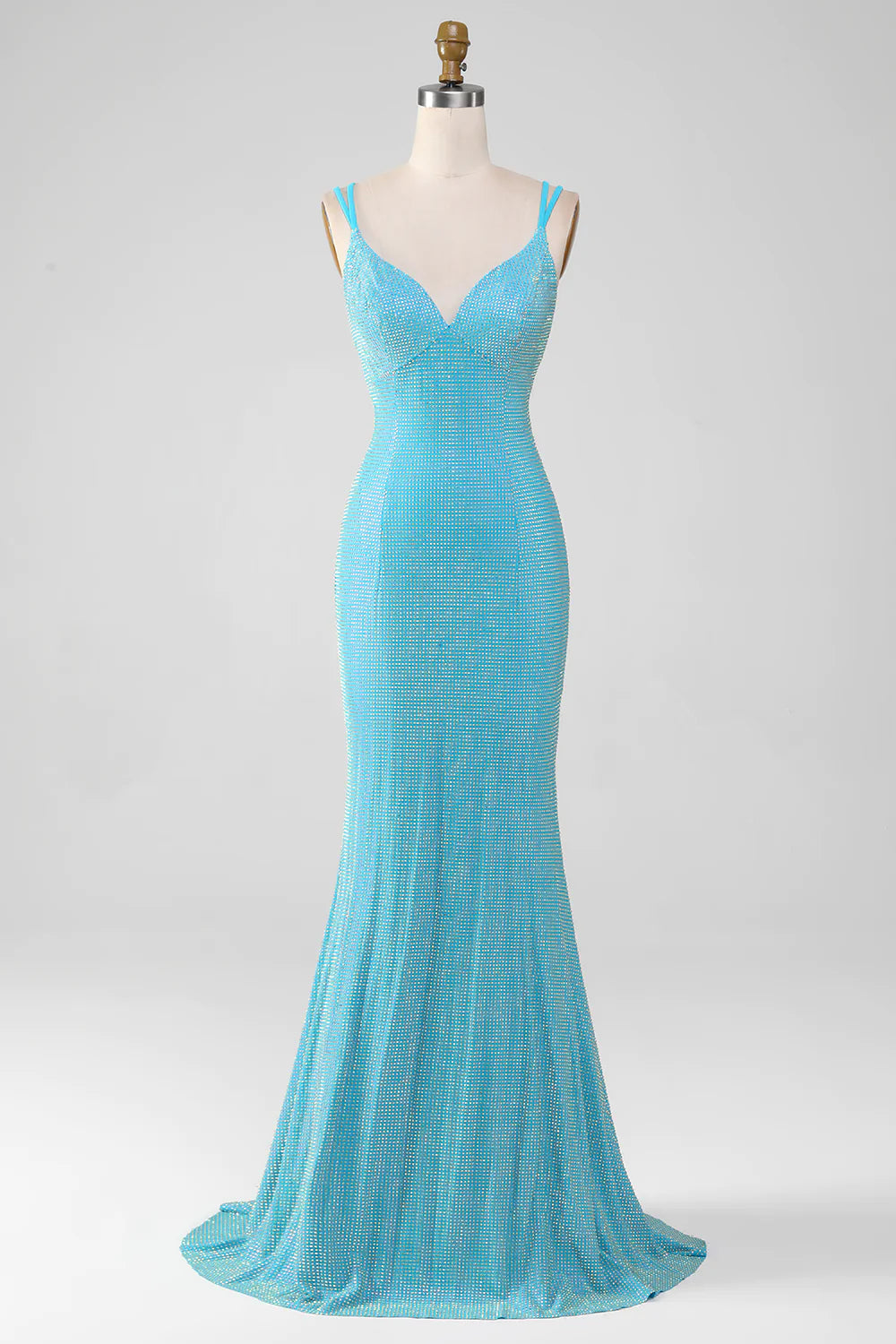 Sparkly Turquoise Mermaid Spaghetti Straps Long Prom Dress With Beading