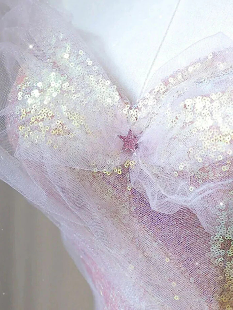 Sweetheart Neck Tulle Sequin Long Prom Dress Tulle Party Dress