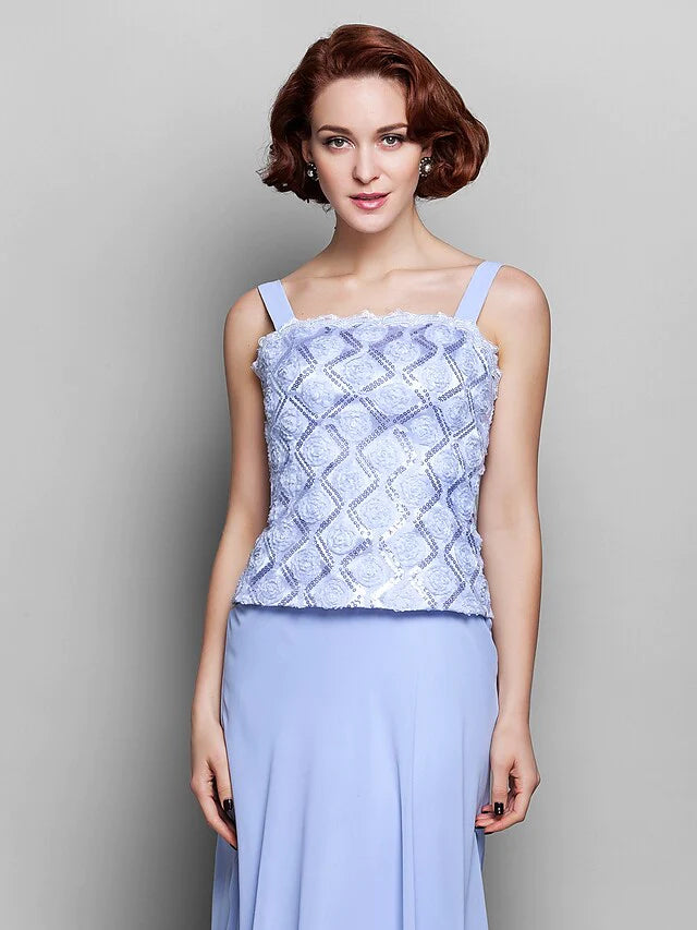 Mother of the Bride Dress Wrap Included Straps Tea Length Chiffon Lace Long Sleeve with Lace