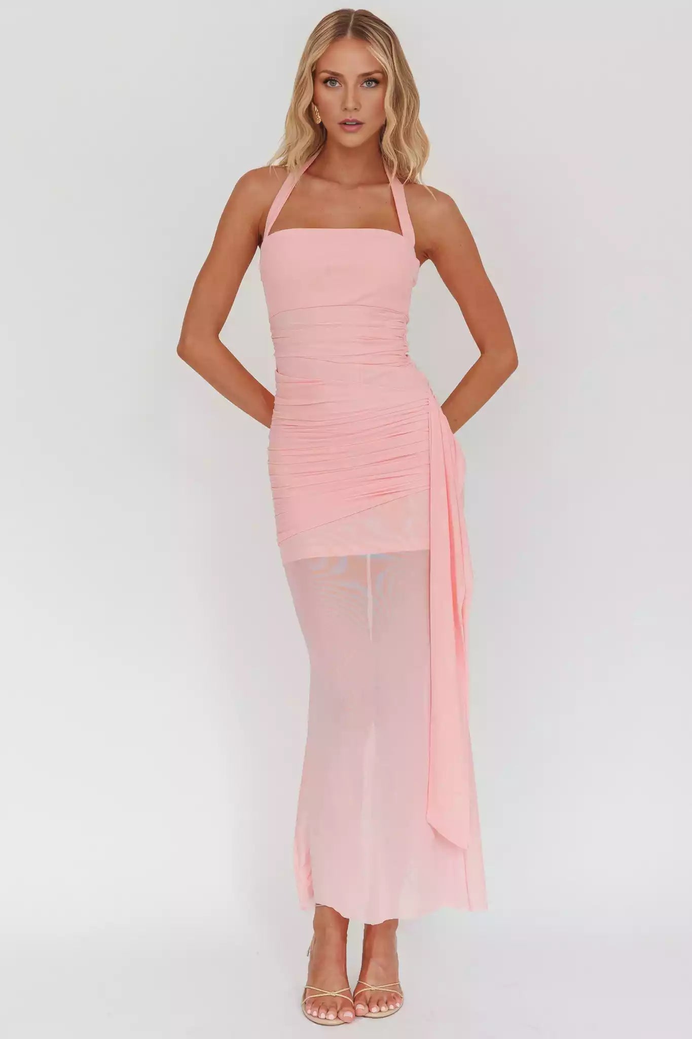 Unforgettable lining, backless pleat details, transparent hem, side zipper Prom Dresses