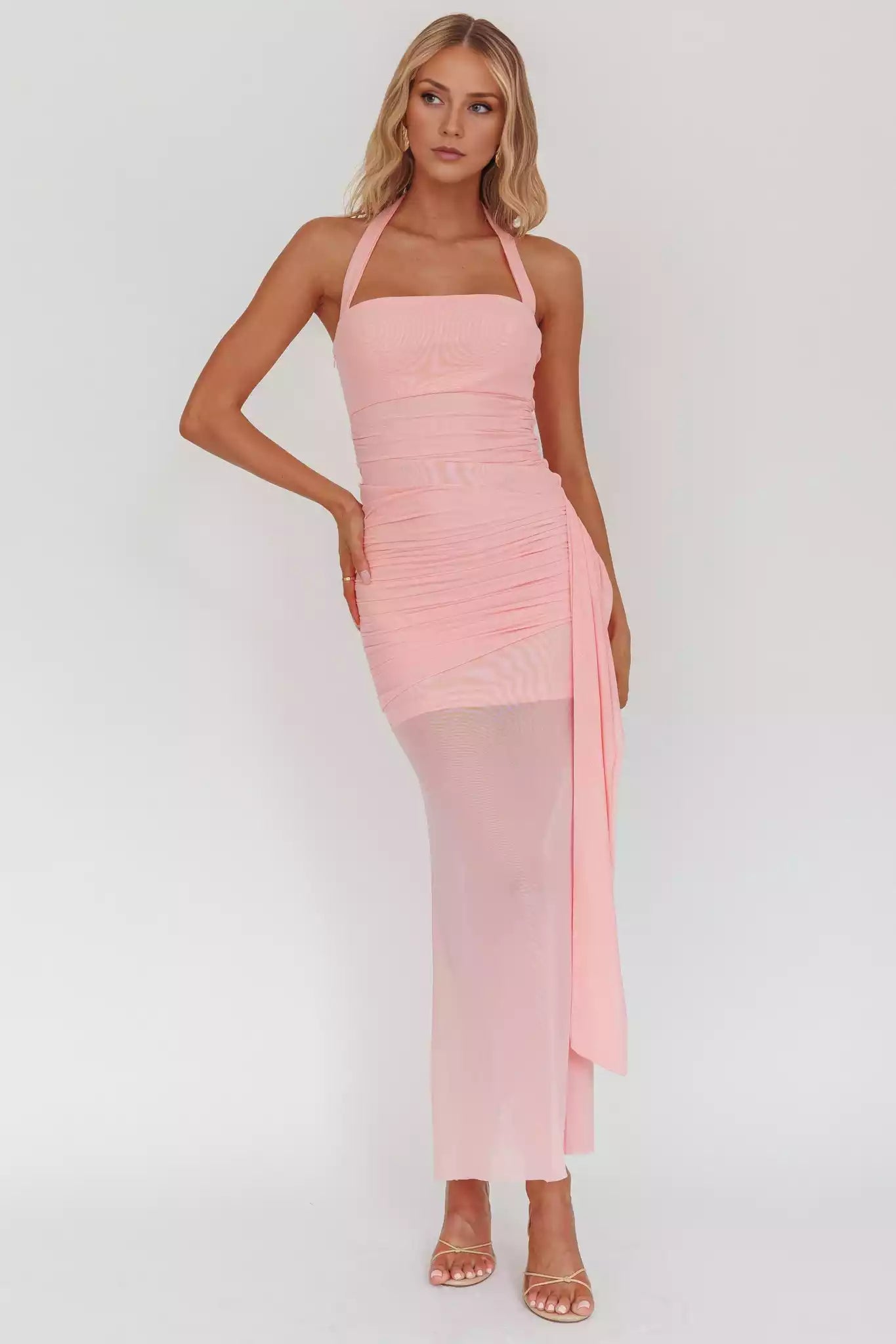 Unforgettable lining, backless pleat details, transparent hem, side zipper Prom Dresses