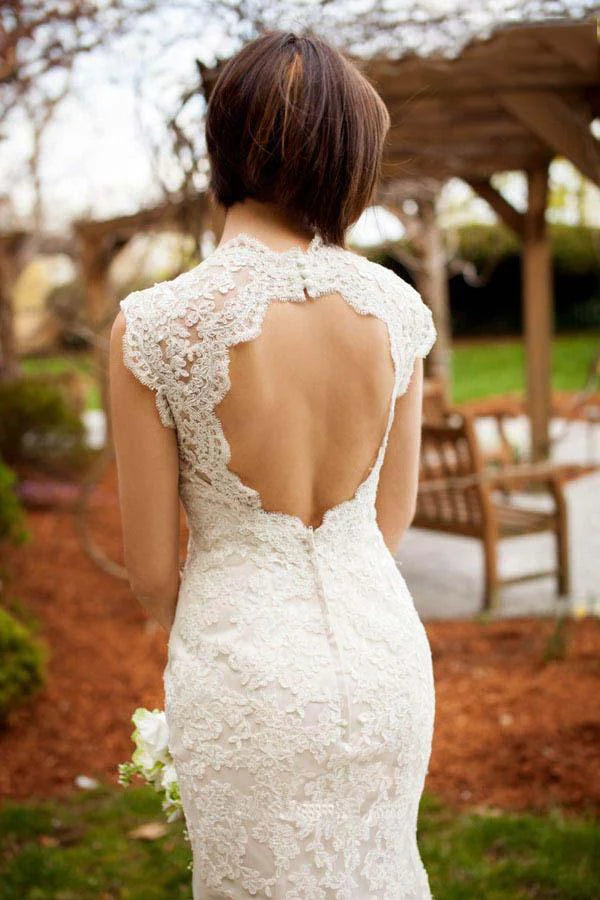 Unique Ivory Mermaid V Neck Wedding Dresses With Lace
